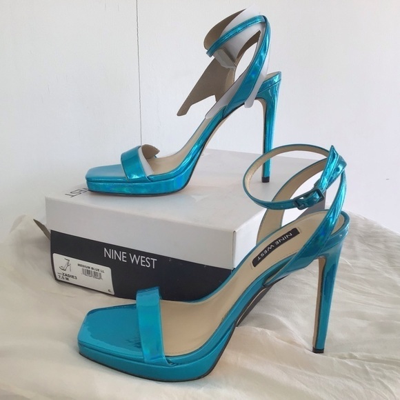 Nine West Zadie 3 blue Metallic Ankle Strap Heels. NWB. Size 7.5 - Picture 1 of 6